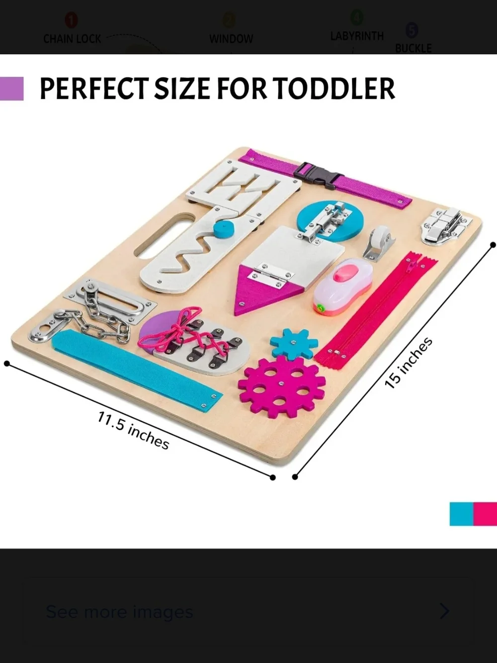 Wooden Montessori Busy Board for Kids - Pink, Turquoise, White